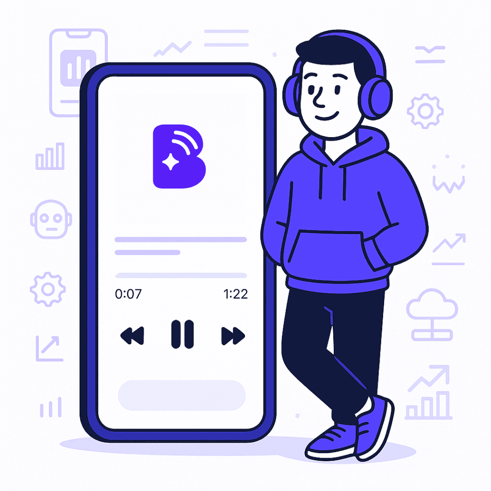 Daily Byte App Interface showing personalized audio content